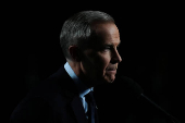 Liberal Leader Mark Carney takes a question from a journalist following the French-language federal election debate, in Montreal