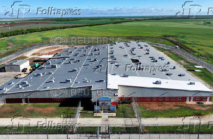 A drone view shows the Bluebonnet Detention Facility in Anson