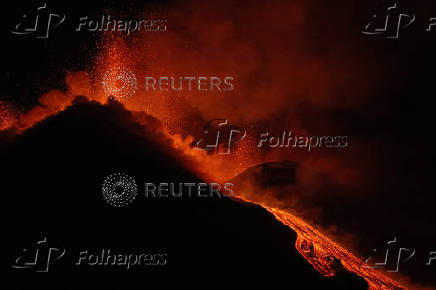 Lava rises from Mount Etna
