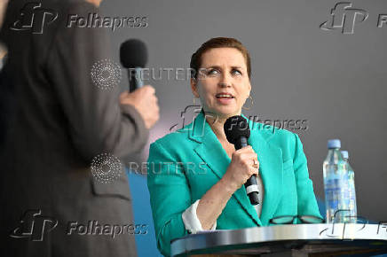 Denmark's Prime Minister Mette Frederiksen attends the political festival Folkemoedet in Allinge