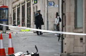 Crime scene after an incident where a car plowed into a crowd of Liverpool fans