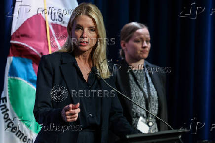 U.S. Attorney General Pam Bondi and acting Drug Enforcement Administrator (DEA) Robert Murphy hold a press conference, in Arlington