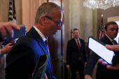 U.S. Senate Majority Leader Thune speaks with reporters at the U.S. Capitol in Washington
