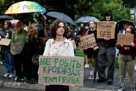 Rally ahead of a vote in parliament, to consider restoring the independence of two key anti-corruption agencies, in Kyiv
