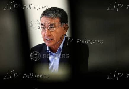 Taro Kono, a veteran lawmaker from Japan's ruling Liberal Democratic Party who also served as foreign minister, speaks during an interview with Reuters in Tokyo