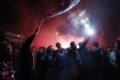 Champions League - Fans celebrate after Paris St Germain qualifies for the final