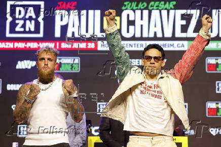 Boxers Jake Paul and Julio Cesar Chavez Jr. hold press conference for upcoming boxing mastch