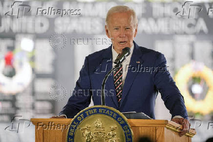 Former U.S. President Biden attends a ceremony at Veterans Memorial Park in New Castle