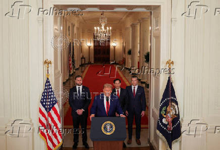 U.S. President Donald Trump delivers an address to the nation at the White House in Washington, following U.S. strikes on Iran's nuclear facilities