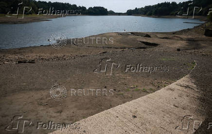 A general view of partially dried sections of the Jumbles Reservoir near Blackburn
