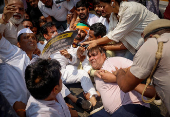 Congress party protest against country's financial crime agency in New Delhi