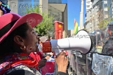 Supporters of Bolivia's former president Evo Morales protest demanding his candidacy, in La Paz