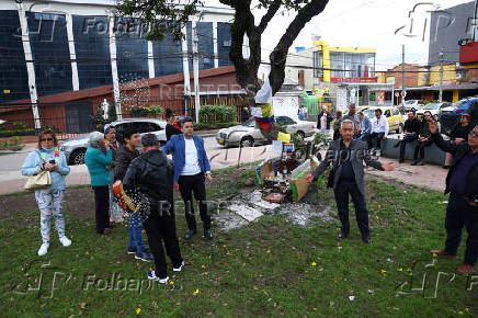 Tributes at place where Colombian Senator Uribe was shot during campaign event, in Bogota