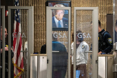 U.S. Congressman Jerry Nadler speaks to members of the Department of Homeland Security as one of his employees is detained at US Immigration Court in New York City