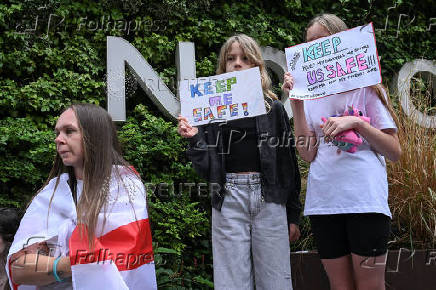 Anti-immigration protest outside the Britannia International Hotel, in Canary Wharf