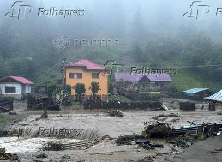 Floods strike the town of Brosteni in Romania