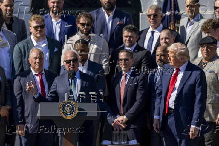 US President Donald Trump greets the 2025 Super Bowl champion Philadelphia Eagles