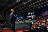 U.S. President Donald Trump holds a rally to celebrate his first 100 days in office