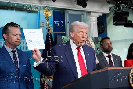 US President Donald Trump addresses the media at the White House