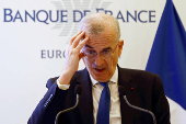 French central bank governor Villeroy de Galhau holds a press conference on state of economy