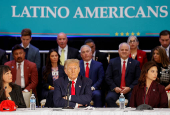 FILE PHOTO: Republican presidential nominee and former U.S. President Trump participates in a roundtable discussion with Latino community leaders in Doral