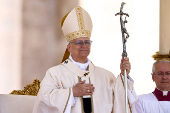Pope Leo XIV leads the Regina Caeli prayer in St. Peter's Square at the Vatican