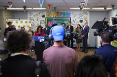 California Governor Newsom speaks at the Clinton Elementary School, in Compton