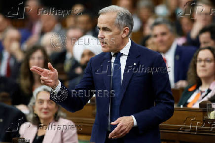 Canada's Prime Minister Mark Carney speaks during Question Period in the House of Commons on Parliament Hill in Ottawa