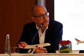Virgin Atlantic CEO Shai Weiss speaks during a press conference at an annual meeting of the International Air Transport Association (IATA) in New Delhi