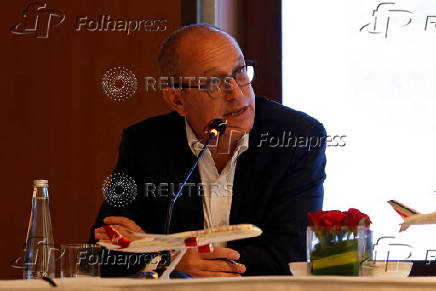 Virgin Atlantic CEO Shai Weiss speaks during a press conference at an annual meeting of the International Air Transport Association (IATA) in New Delhi