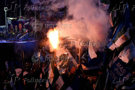 Bolivia's MAS candidate Eduardo del Castillo holds his closing campaign rally ahead of August 17 election, in La Paz