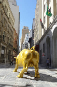Estátua do Touro de Ouro na B3, em São Paulo