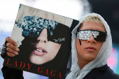 Lady Gaga fans gather outside the Copacabana Palace hotel prior to her arrival in Rio de Janeiro