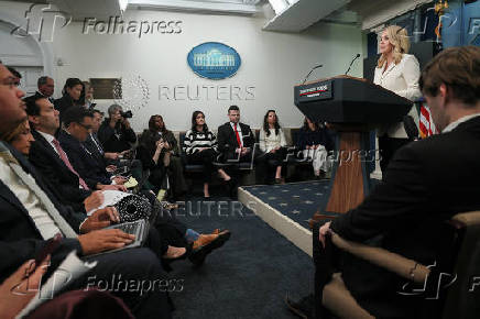 White House Press Secretary Leavitt speaks to members of the media, in Washington