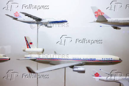 Aircraft models on display inside Taiwan's China Airlines museum in Taoyuan