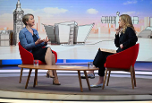 Britain's Home Secretary Yvette Cooper appears on BBC's Sunday with Laura Kuenssberg in London
