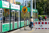 A German Republic sign is pictured during a random check by the German police in a tram at the German-Swiss border in Basel
