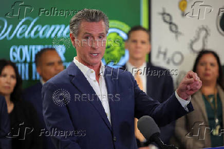 California Governor Newsom speaks at the Clinton Elementary School, in Compton