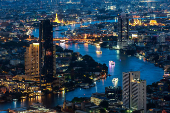 A view of the city at twilight as the sun sets, in Bangkok