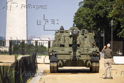 Helicopters and other heavy equipment staged for DC military parade