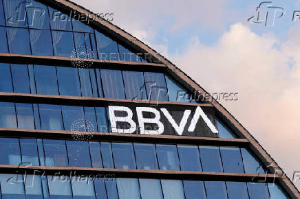 FILE PHOTO: The logo of Banco Bilbao Vizcaya Argentaria is seen on the facade of the bank?s headquarters in Madrid