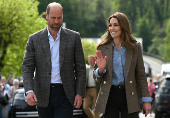Britain's Prince William, Prince of Wales and Britain's Catherine, Princess of Wales arrive to visit to Aros Hall community hub in Tobermory