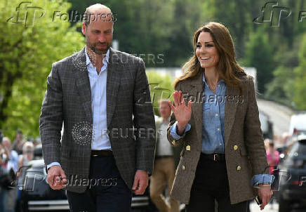 Britain's Prince William, Prince of Wales and Britain's Catherine, Princess of Wales arrive to visit to Aros Hall community hub in Tobermory