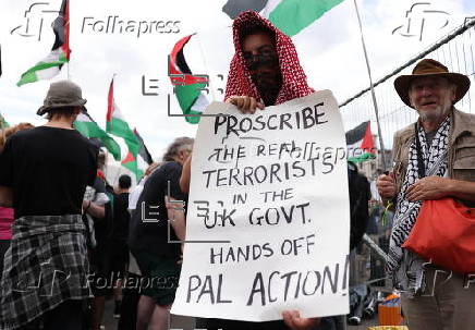 Demonstrators rally for Palestine Action amid UK ban threat
