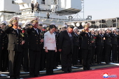 North Korean Leader Kim Jong Un attends launching ceremony of a newly-built destroyer