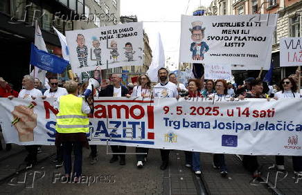 Teachers and education workers rally for reforms in Zagreb, Croatia