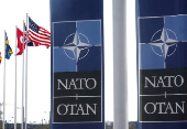 FILE PHOTO: National flags of Alliance's members flutter at NATO headquarters in Brussels