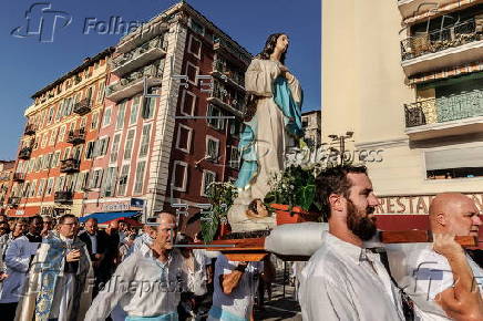 Traditional Feast of the Assumption procession along the port of Nice