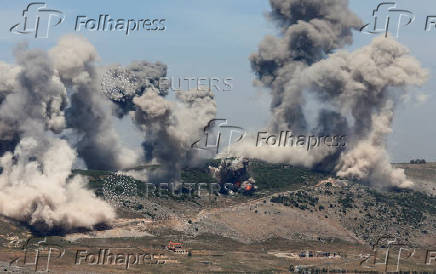 Smoke billows from Nabatieh district, following Israeli strikes, according to two Lebanese security sources, as seen from Marjayoun