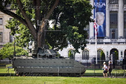Helicopters and other heavy equipment staged for DC military parade